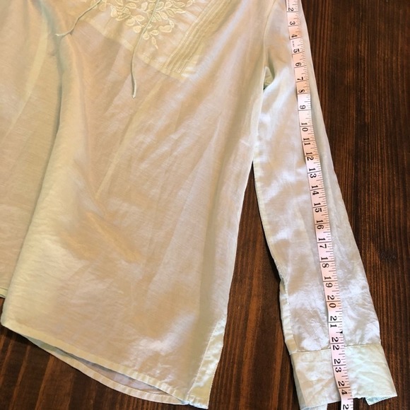 Banana Republic Linen Blend Sheer Light Green Tunic Floral Embroidered Women’s L - Picture 6 of 9